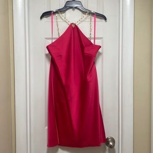 GIANNI BINI Pink Chain Halter Mini Dress